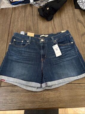 Levi's Dark Blue Rolled-Hem Denim Shorts